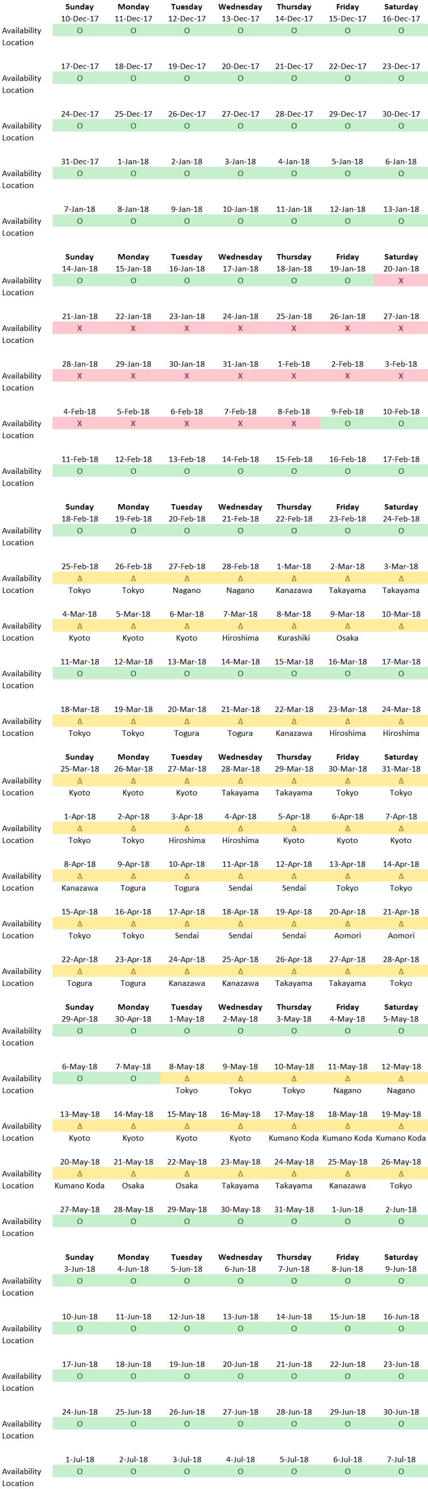 tour calendar 2016